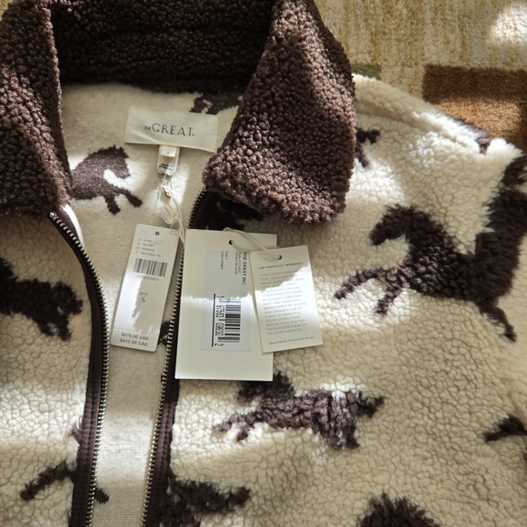 NWT THE GREAT. Pasture Fleece Jacket Horse Print Off White Size 1 - Picture 12 of 12